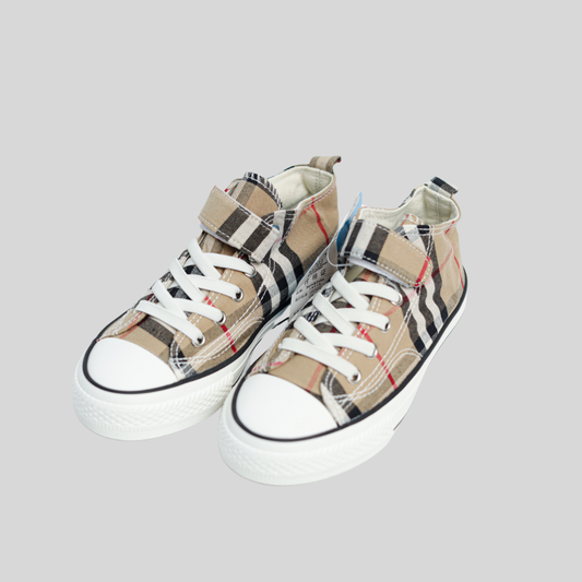 Kids High-Top Checkered Sneakers – Stylish Casual Canvas Shoes