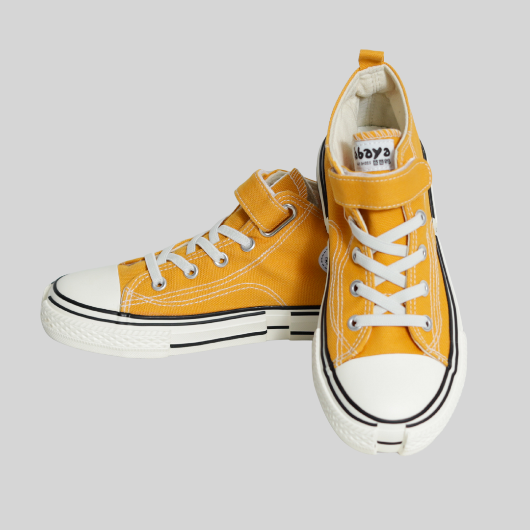 Kids Mustard Yellow High-Top Canvas Sneakers – Velcro & Lace Style