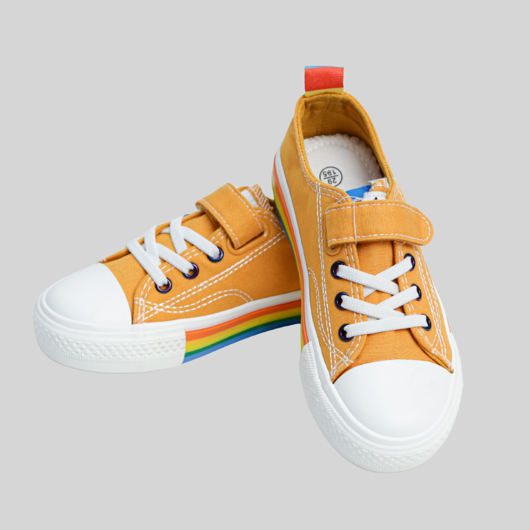 Kids Orange Canvas Sneakers with Rainbow Sole – Fun Casual Shoes