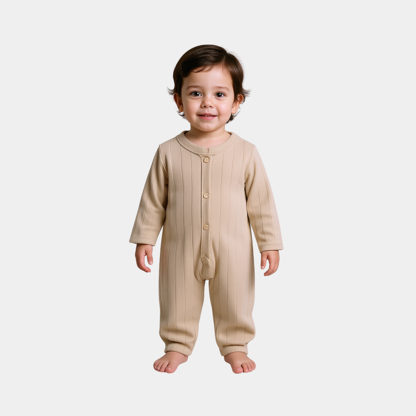 Baby Sleepsuit – Beige with Printed Motif