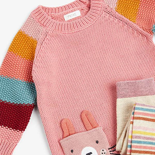 Toddler Girls Jumper Dress & Tights Set - Pink - KIDKO