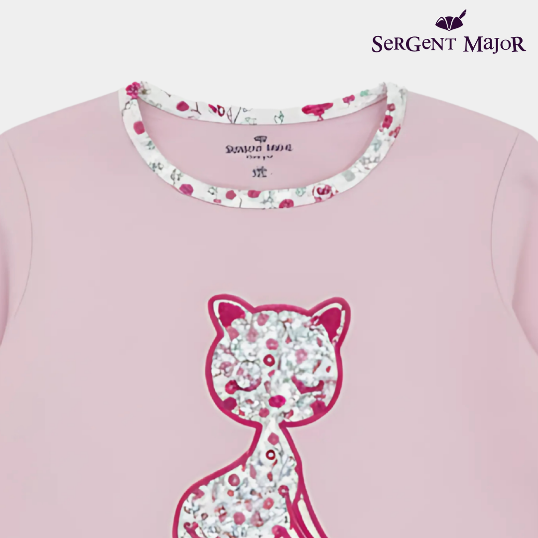 Girls Full Sleeves Pink Cat Print Shirt – Soft & Stylish