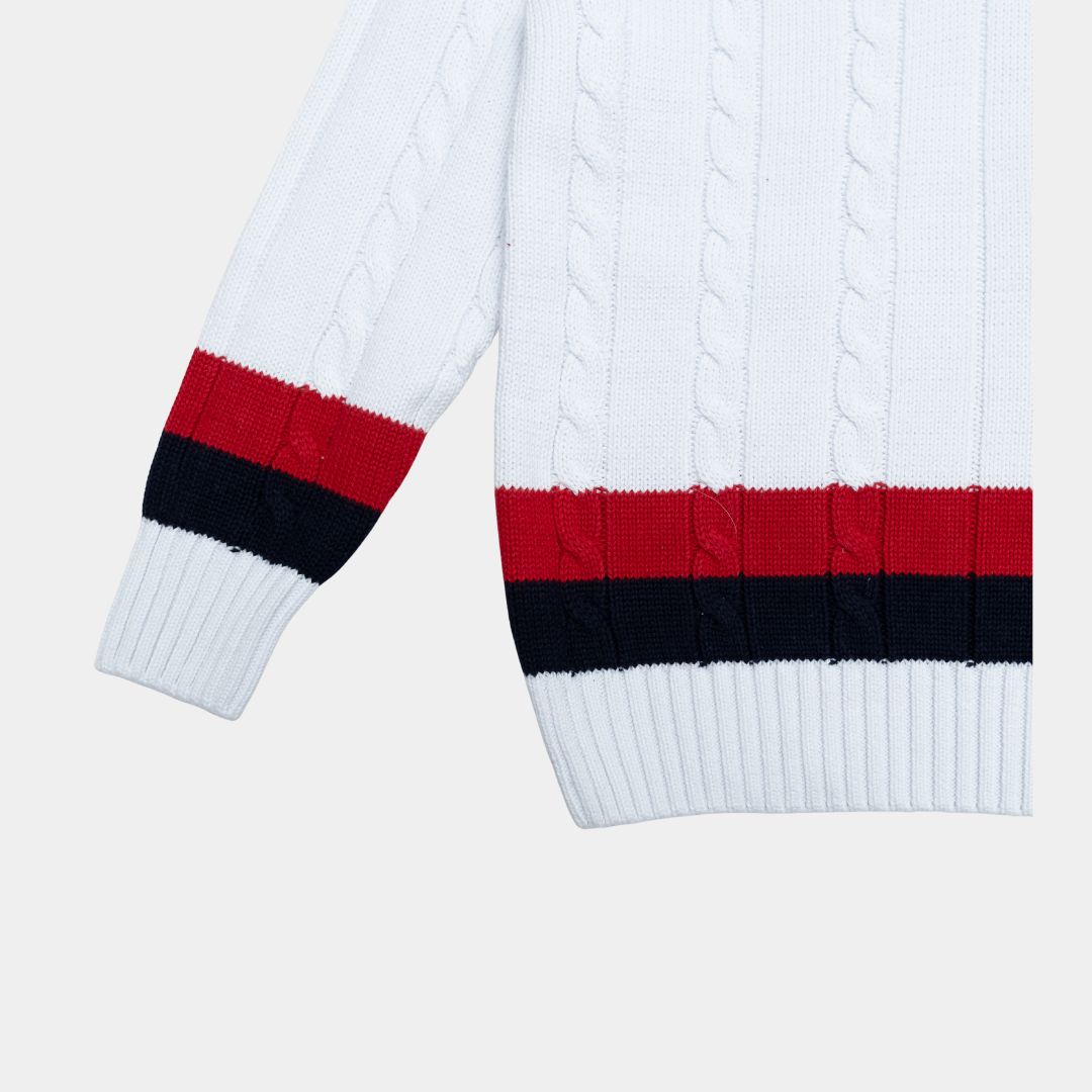 Boys Cable-Knit Sweater – Stripe Detail