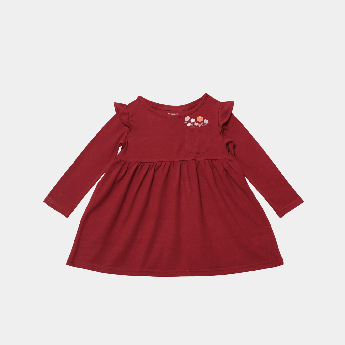 Girls Full Sleeve Dress – Red Floral - KIDKO