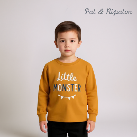 Boys Little Monster Cotton Shirt – Orange
