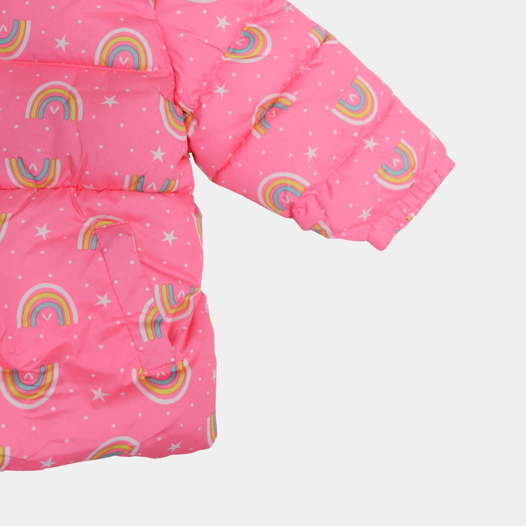 Girls Pink Rainbow Puffer Jacket with Soft Inner Lining