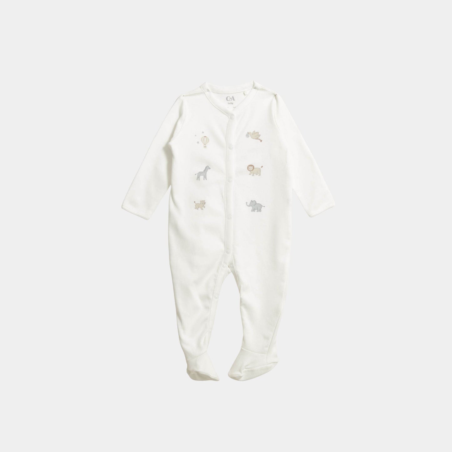 Baby Unisex Velour Sleepsuit – Cream with Safari Animals - KIDKO