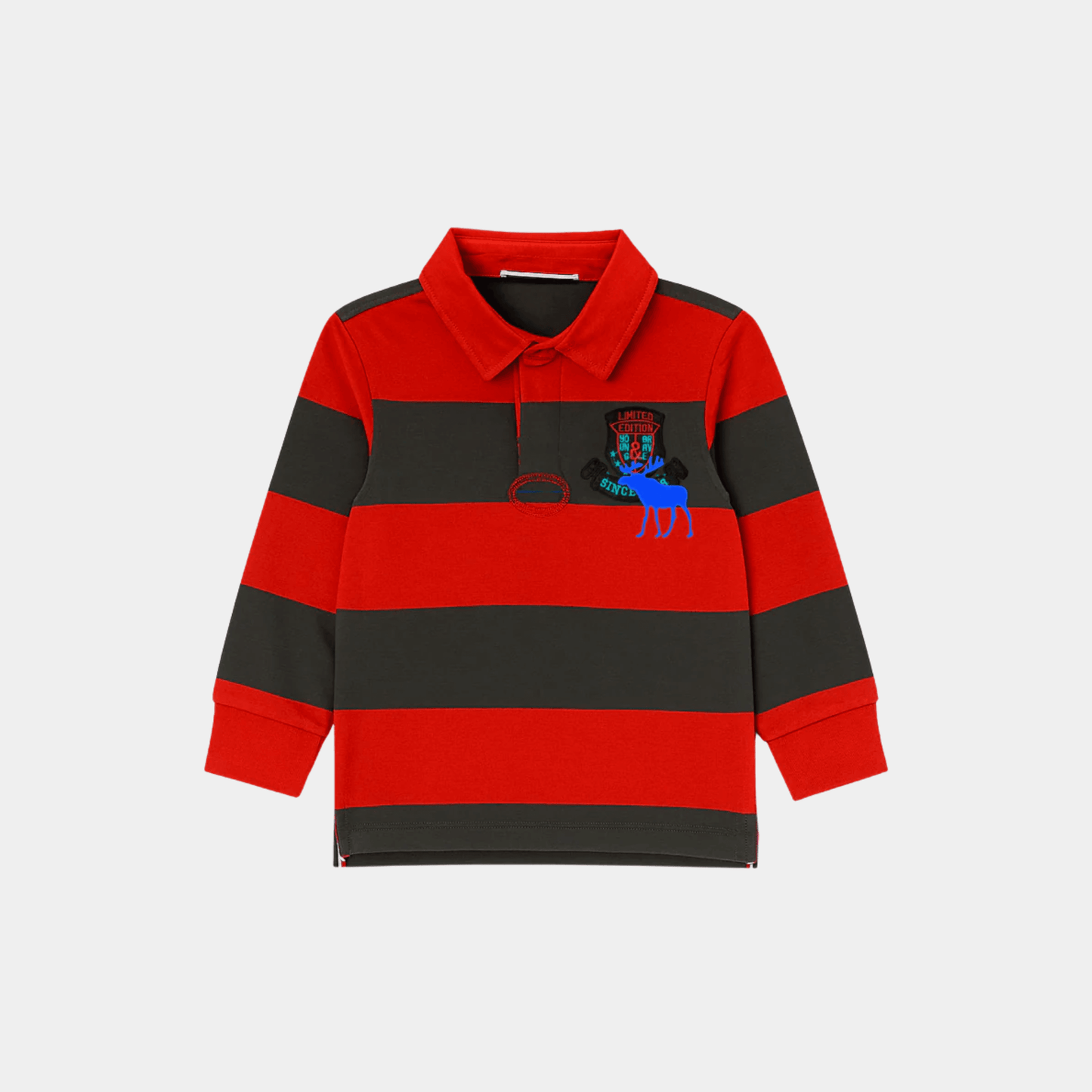 Boys Full Sleeve polo Shirt - Red & Gray striped - KIDKO