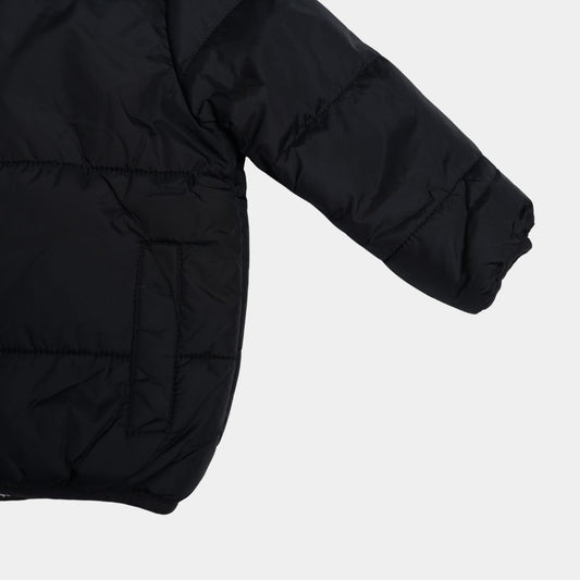 Boys Black Winter Puffer Jacket with Cozy Sherpa Lining & Hood