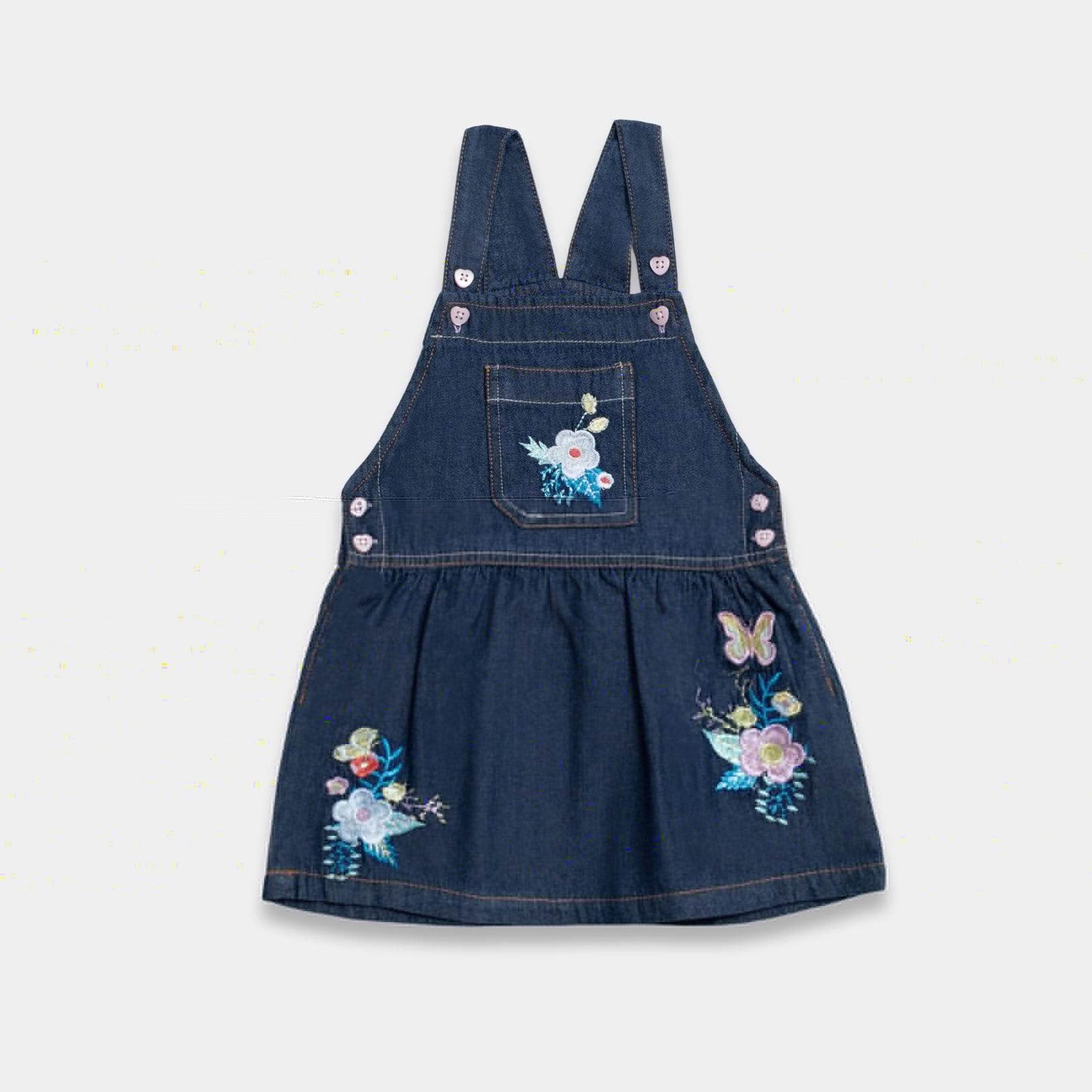 Girls Cotton Dungaree Dress - Denim Dark Blue - KIDKO