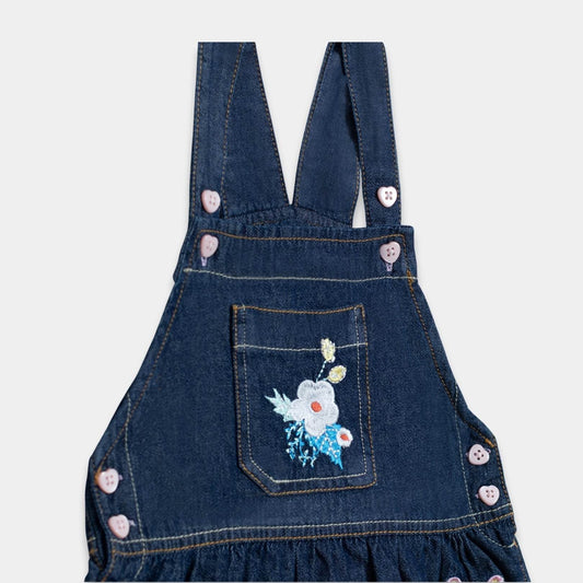 Girls Cotton Dungaree Dress - Denim Dark Blue - KIDKO