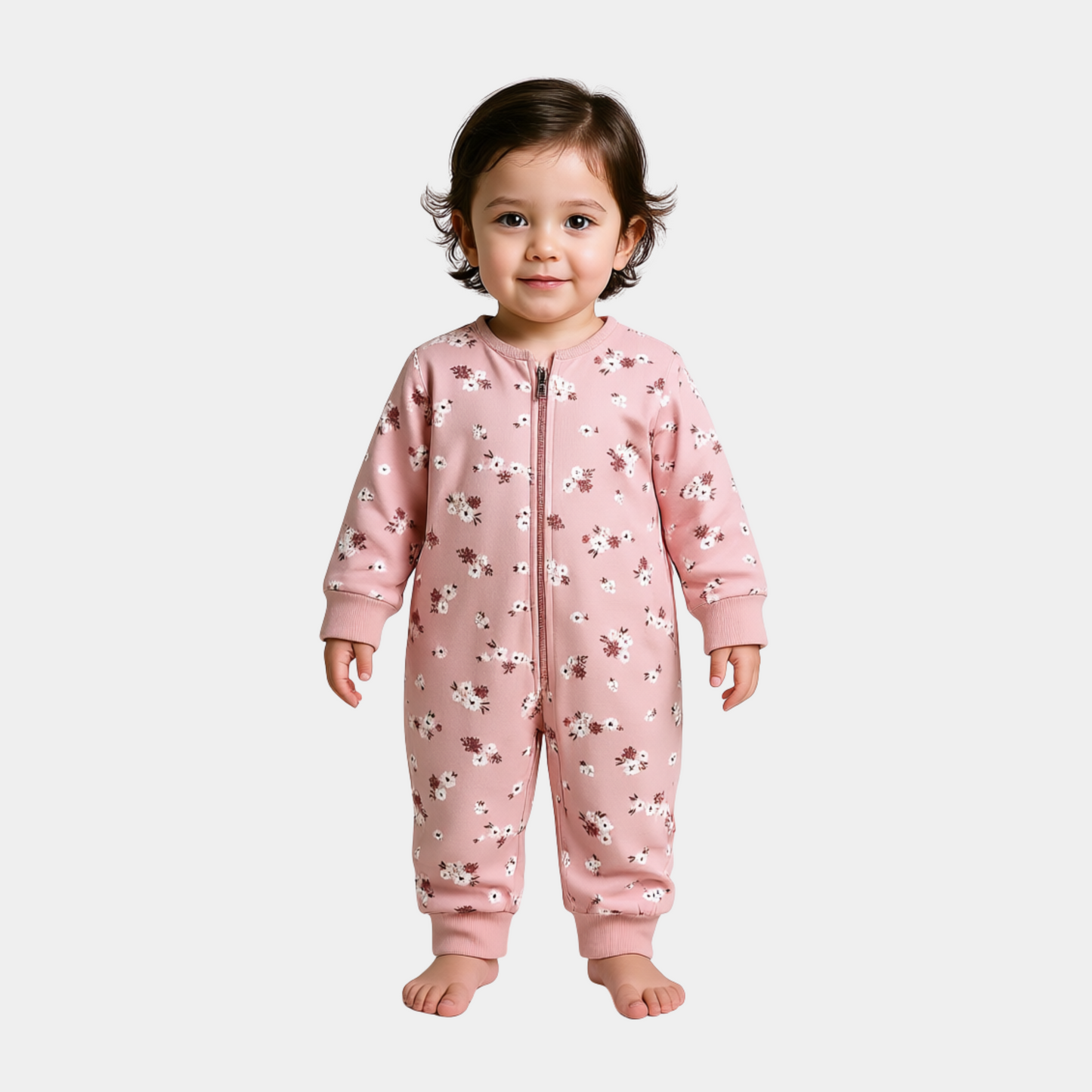 Baby Girls Sleepsuit – Peach Floral Print