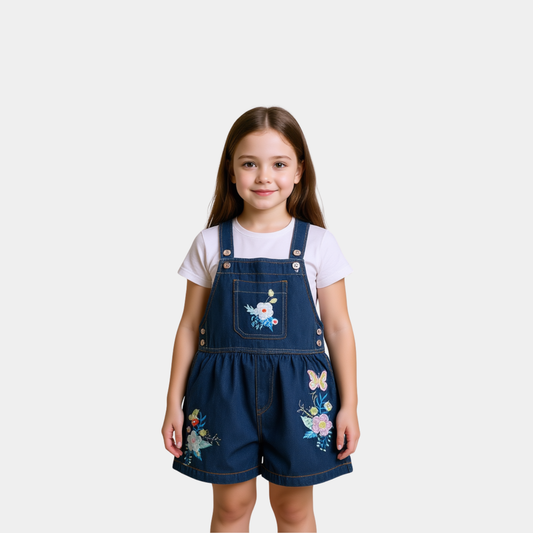 Girls Denim Dungaree - Denim Blue