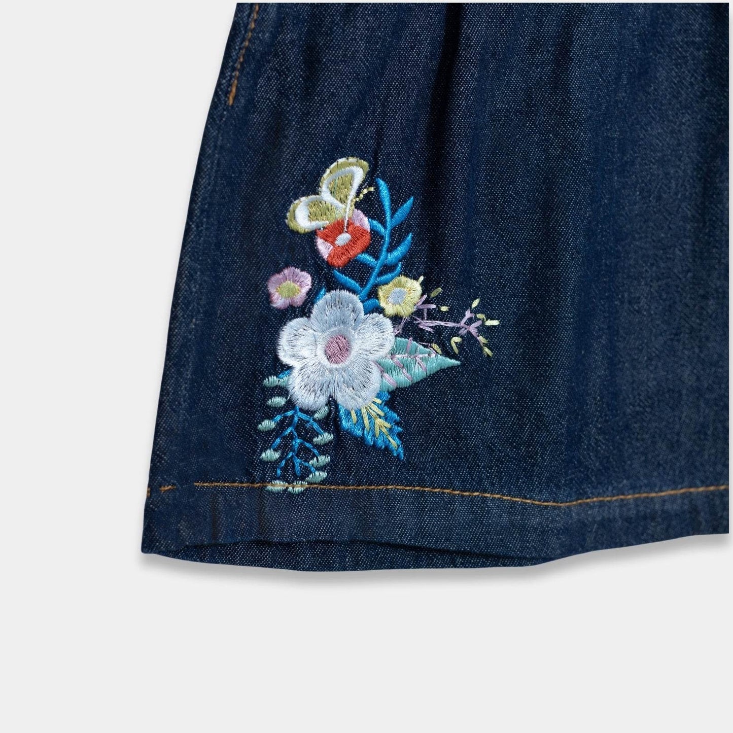 Girls Cotton Dungaree Dress - Denim Dark Blue - KIDKO