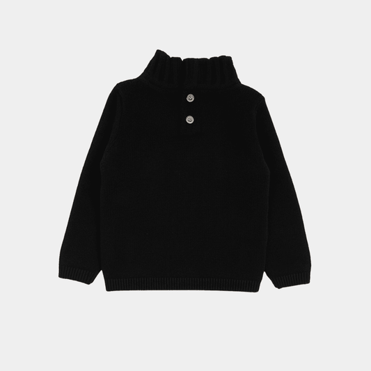 Girls Roll‑Neck Sweater – Black - KIDKO