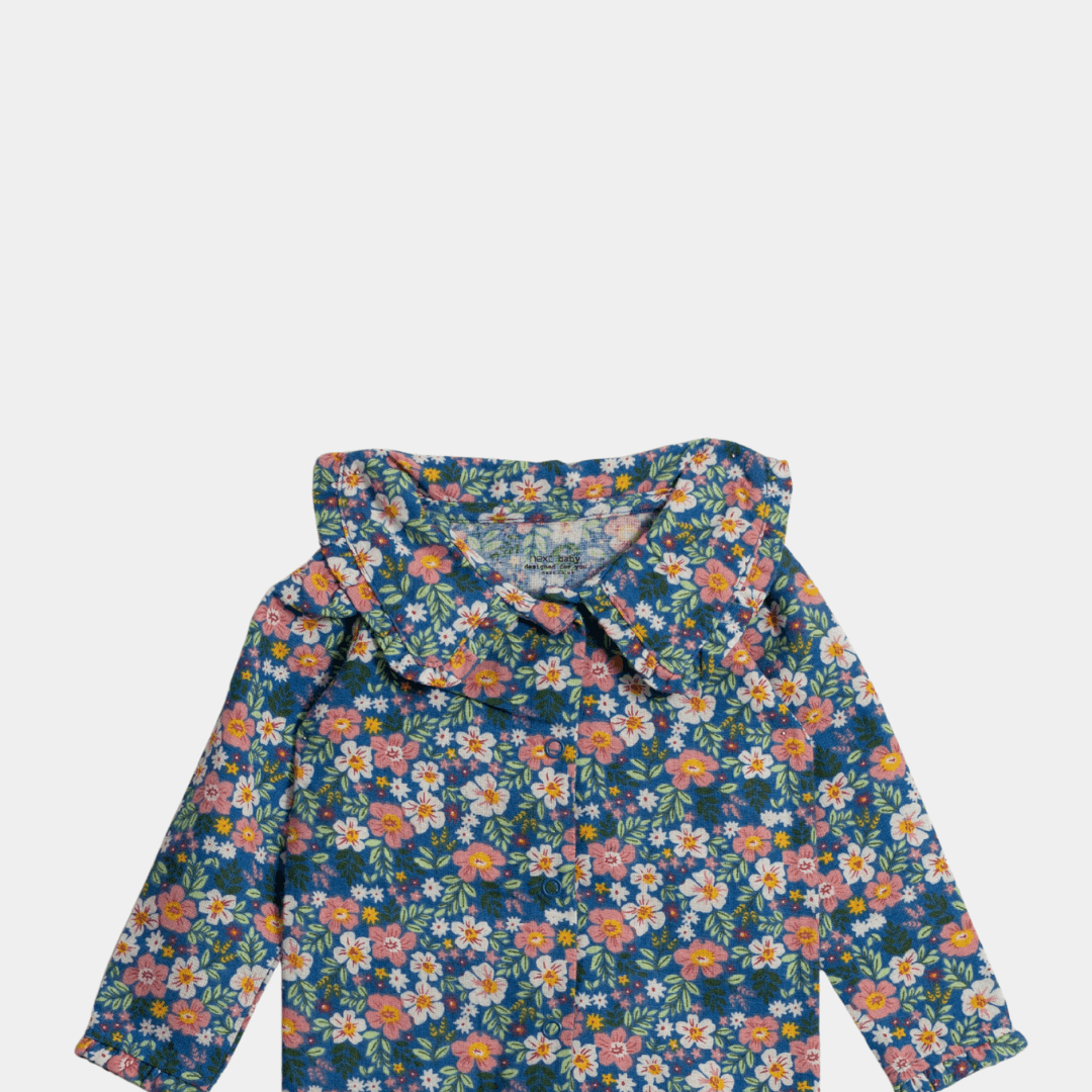 Baby Unisex UPF Sun‑Safe Sleepsuit – Blue Floral Pattern, Full Sleeve - KIDKO