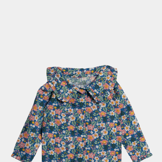 Baby Unisex UPF Sun‑Safe Sleepsuit – Blue Floral Pattern, Full Sleeve - KIDKO