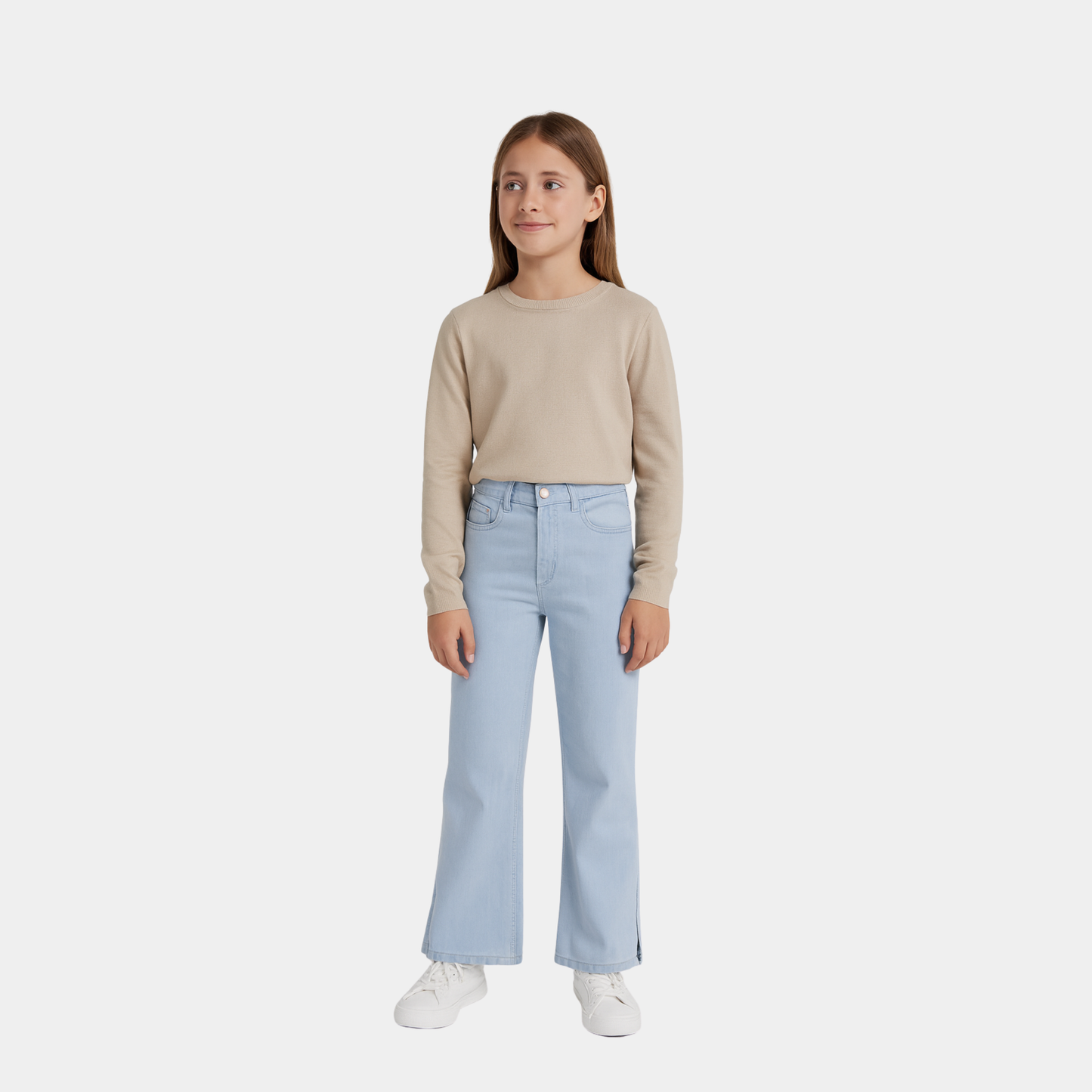 Girls Crop Flared Jeans - Sky Blue Color