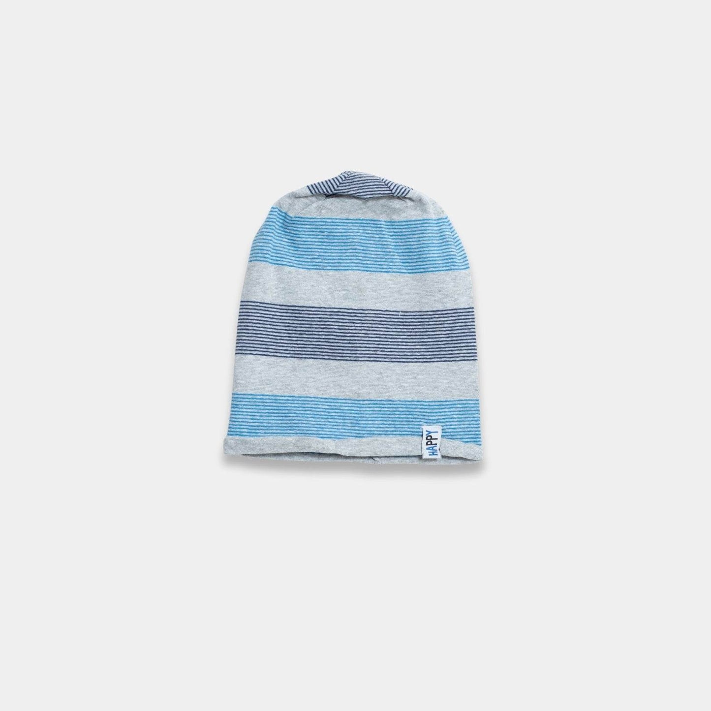 Boys Beanie Cap - White with Gray & Blue Stripes - KIDKO
