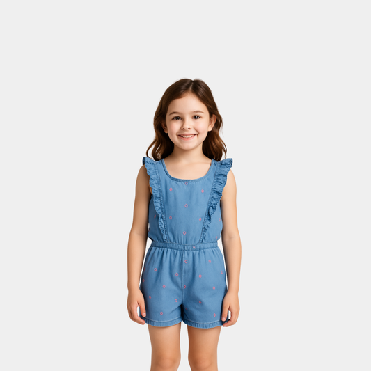 Girls Cotton Dress - Marine Blue Color