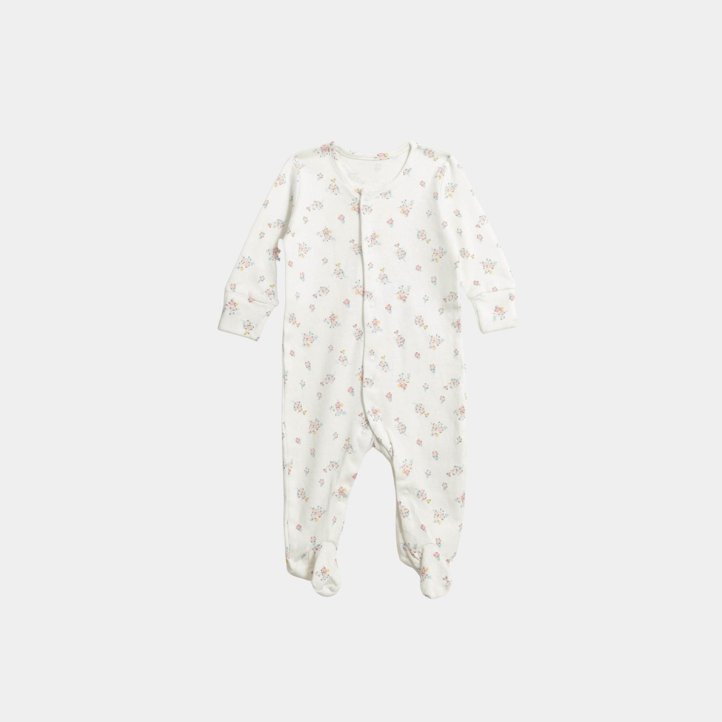 Baby Unisex Floral Footless Sleepsuit – Ivory with Pink & Green Florals - KIDKO