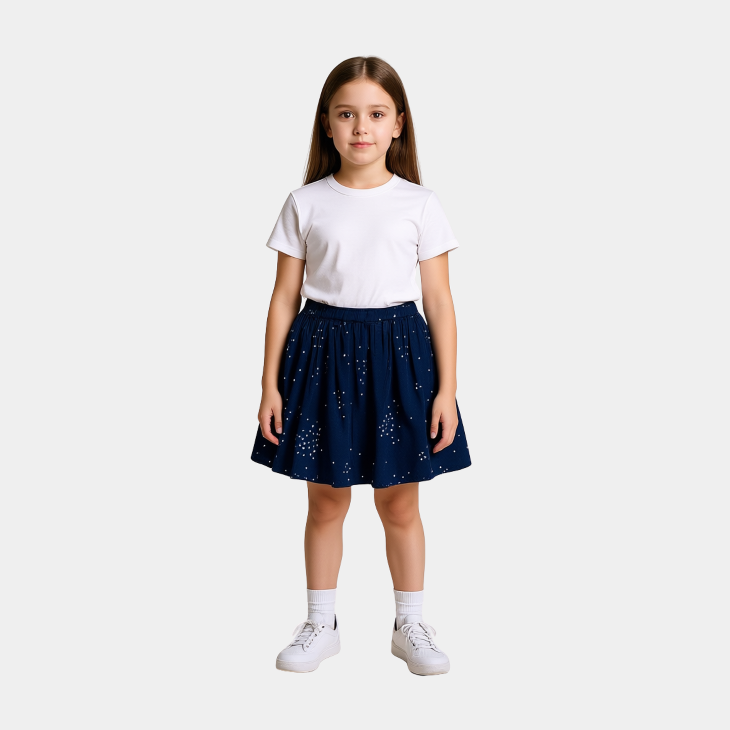 Girls Skirt - Dark Blue with White Tiny Stars