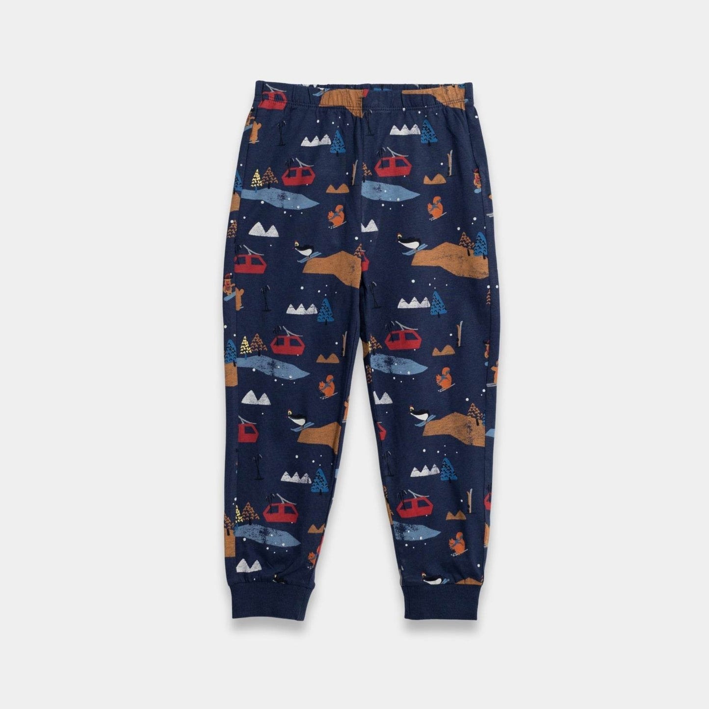 Boys Printed Cotton Trousers - Dark Blue Color - KIDKO