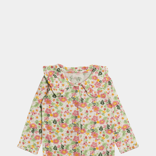 Baby Girls Full Sleeve Sleepsuit – White Green Pink Floral Pattern - KIDKO