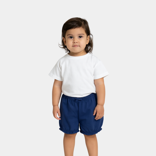Baby Girls Organic Cotton Ruffle Shorts - True Navy Color