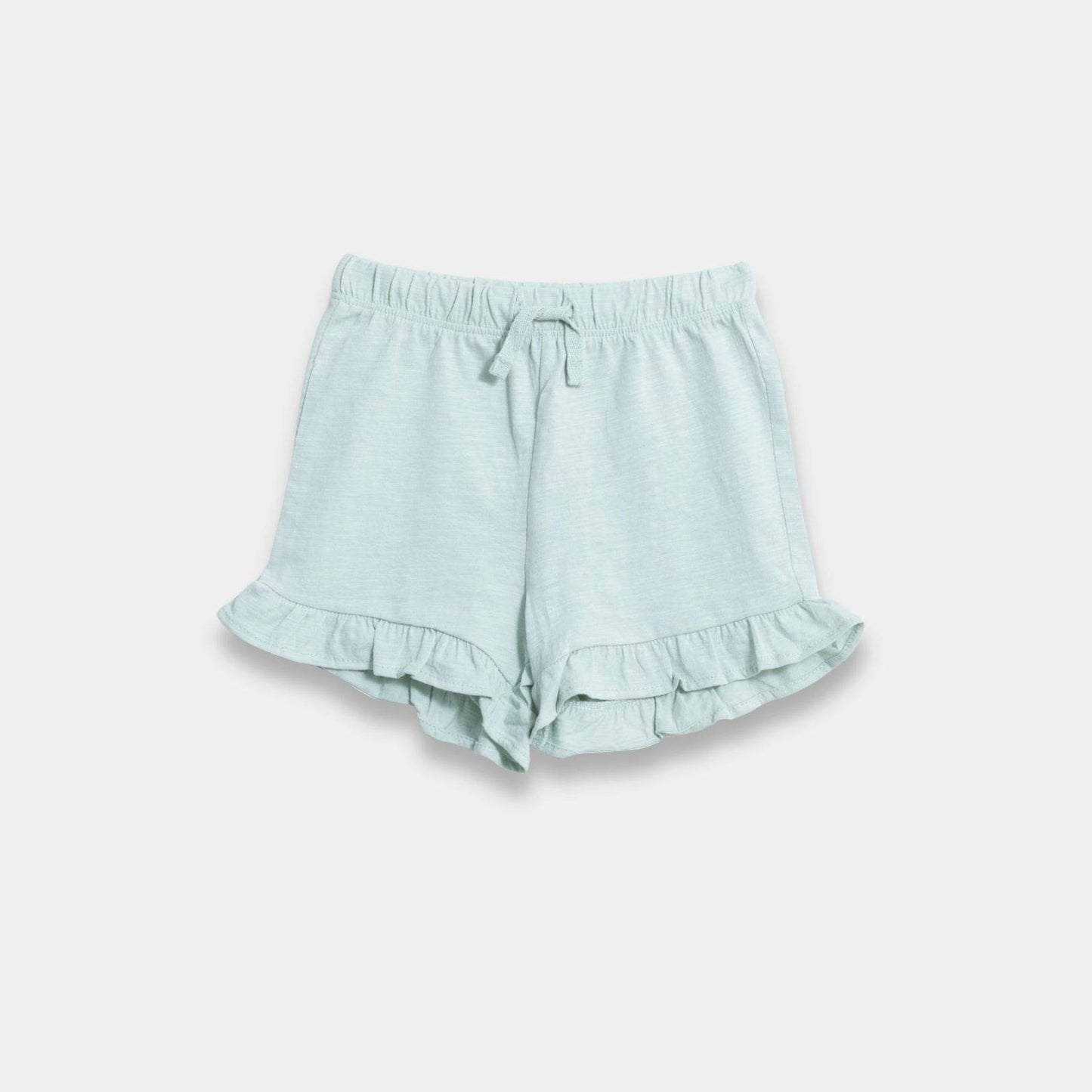 Baby Girls Linen-Look Cotton Shorts - Sea Green Color - KIDKO