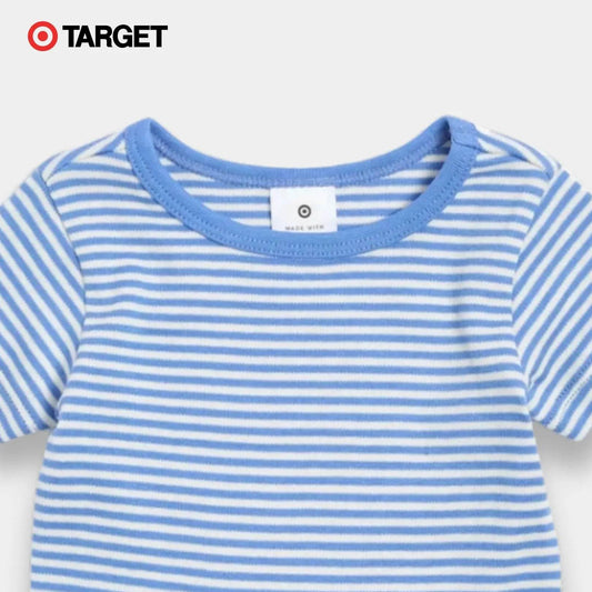 Baby Organic Cotton Bodysuit – Blue & White Stripes - KIDKO