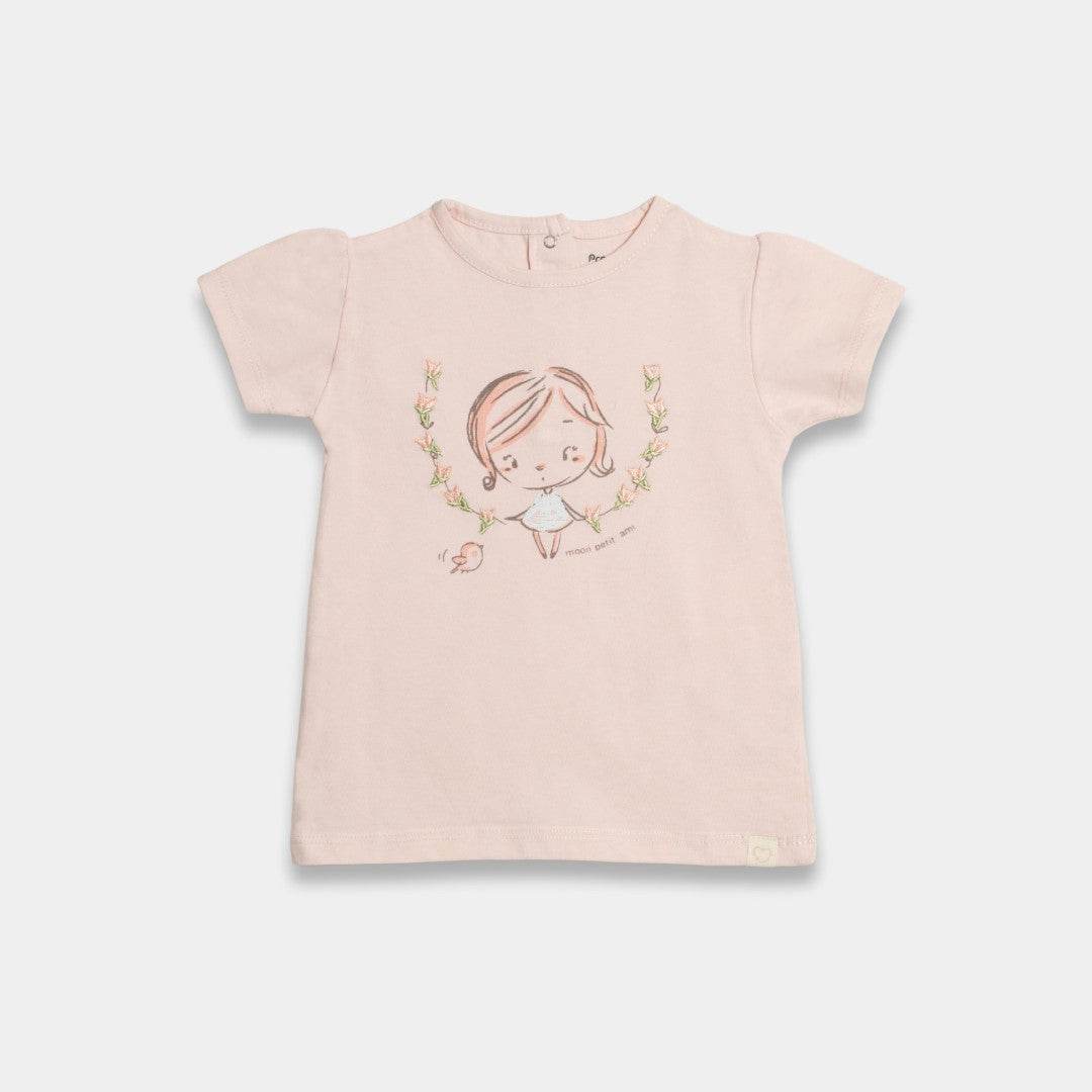 Girls Cotton T-shirt – Pink Girl Print - KIDKO