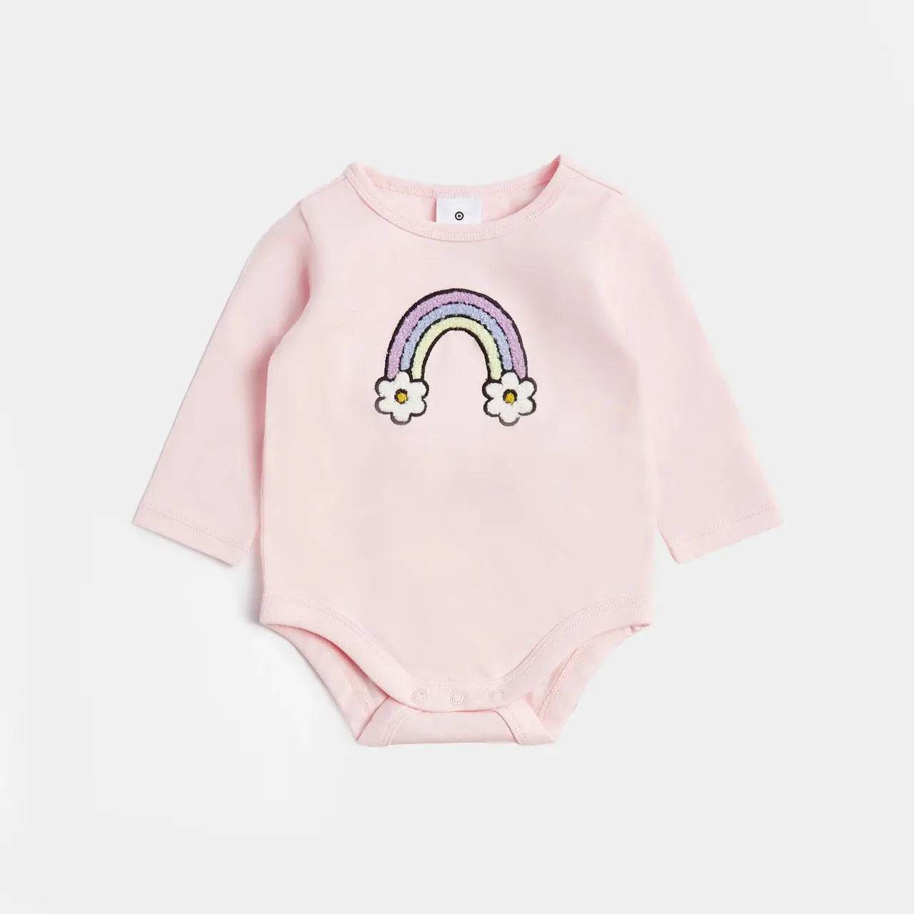 Baby Girls’ Organic Cotton Bodysuit – Rainbow & Flower bouncle Print - KIDKO
