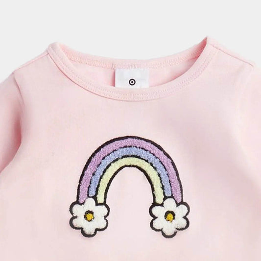 Baby Girls’ Organic Cotton Bodysuit – Rainbow & Flower bouncle Print - KIDKO