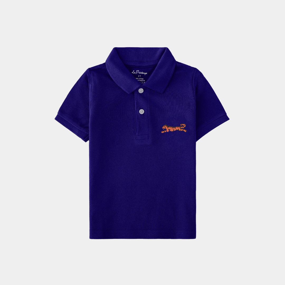 Boys Royal Blue Polo Shirt - Leopard - KIDKO