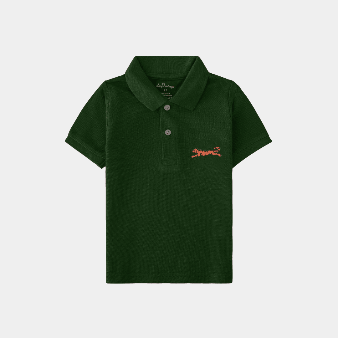 Boys Green Polo Shirt - Leopard - KIDKO