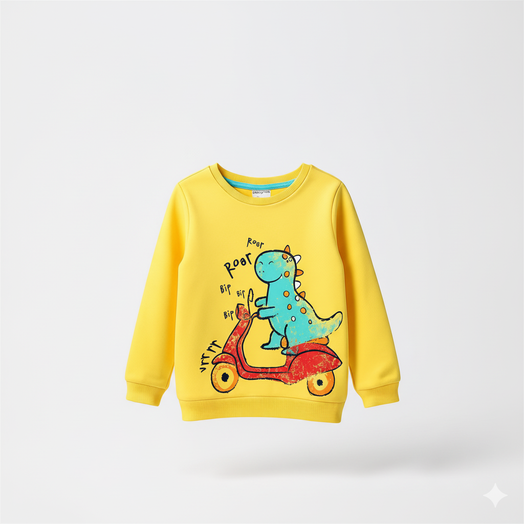 Kids Yellow Dino Scooter Sweatshirt