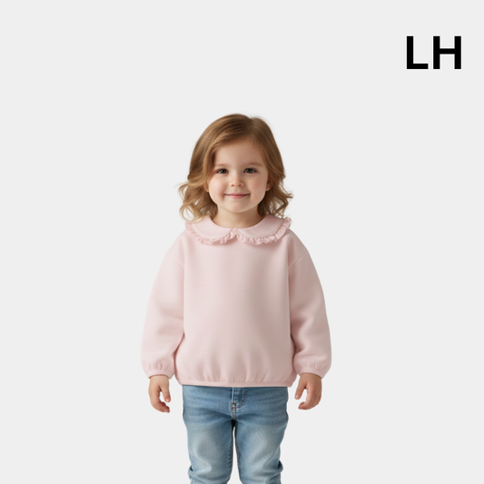 Girls Soft Pink Ruffle Collar Sweatshirt