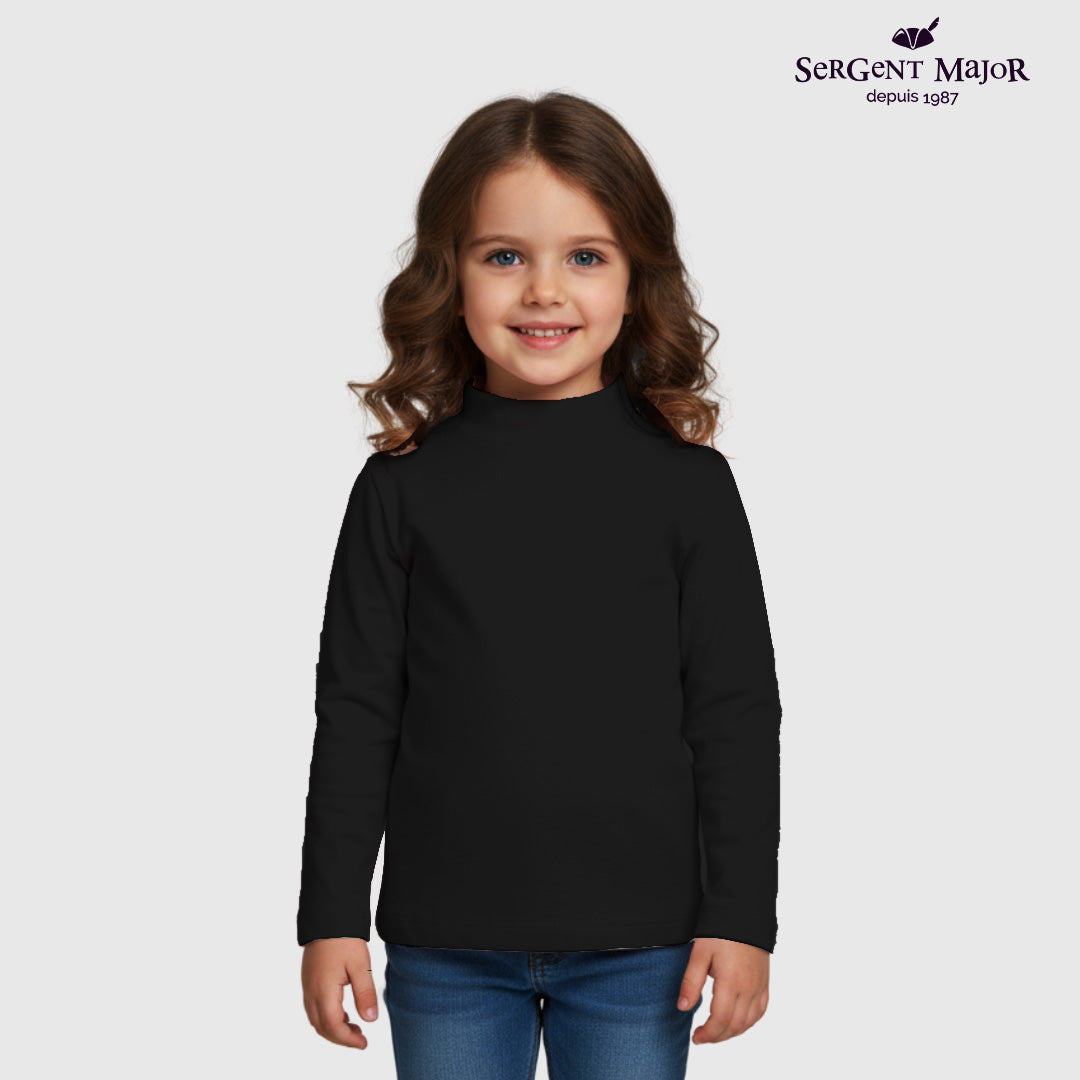 Girls Long Sleeve Mock Neck T-Shirt – Black