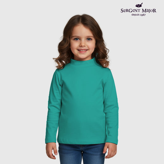 Girls Long Sleeve Mock Neck T-Shirt – Sea Green