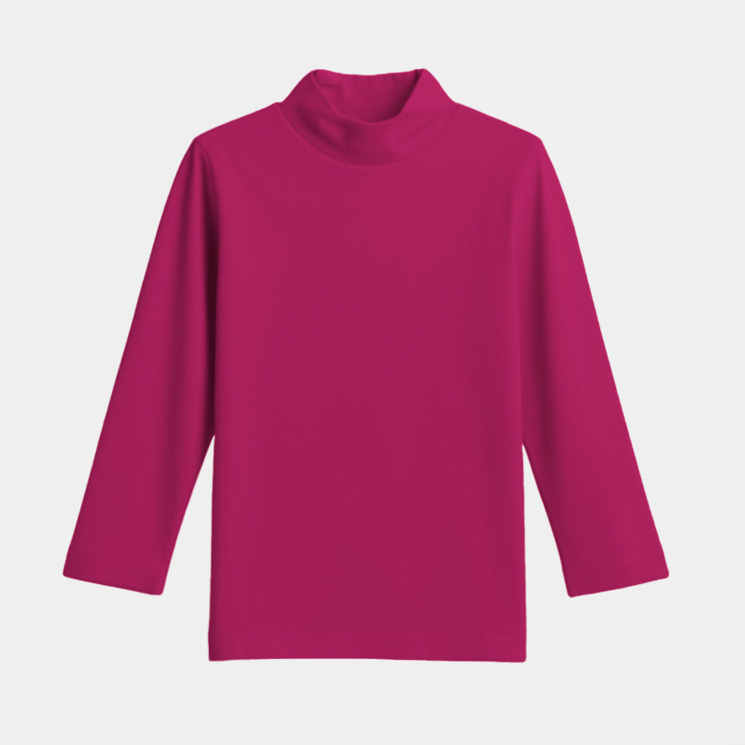 Girls Long Sleeve Mock Neck T-Shirt – Dark Pink