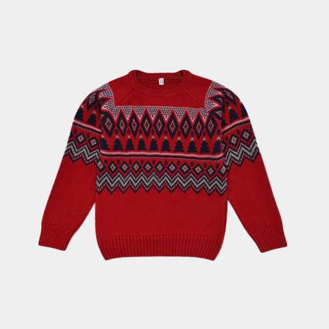 Baby Boy Jacquard Sweater – Red - KIDKO