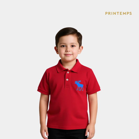Boys Red Polo Shirt - Reindeer