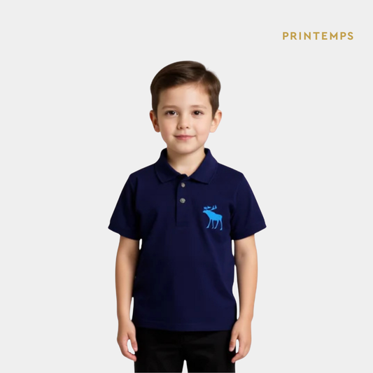 Boys Navy Blue Polo Shirt - Reindeer