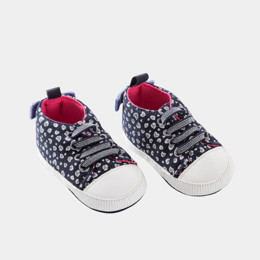 Baby Navy Blue Heart Print Soft Sole Shoes