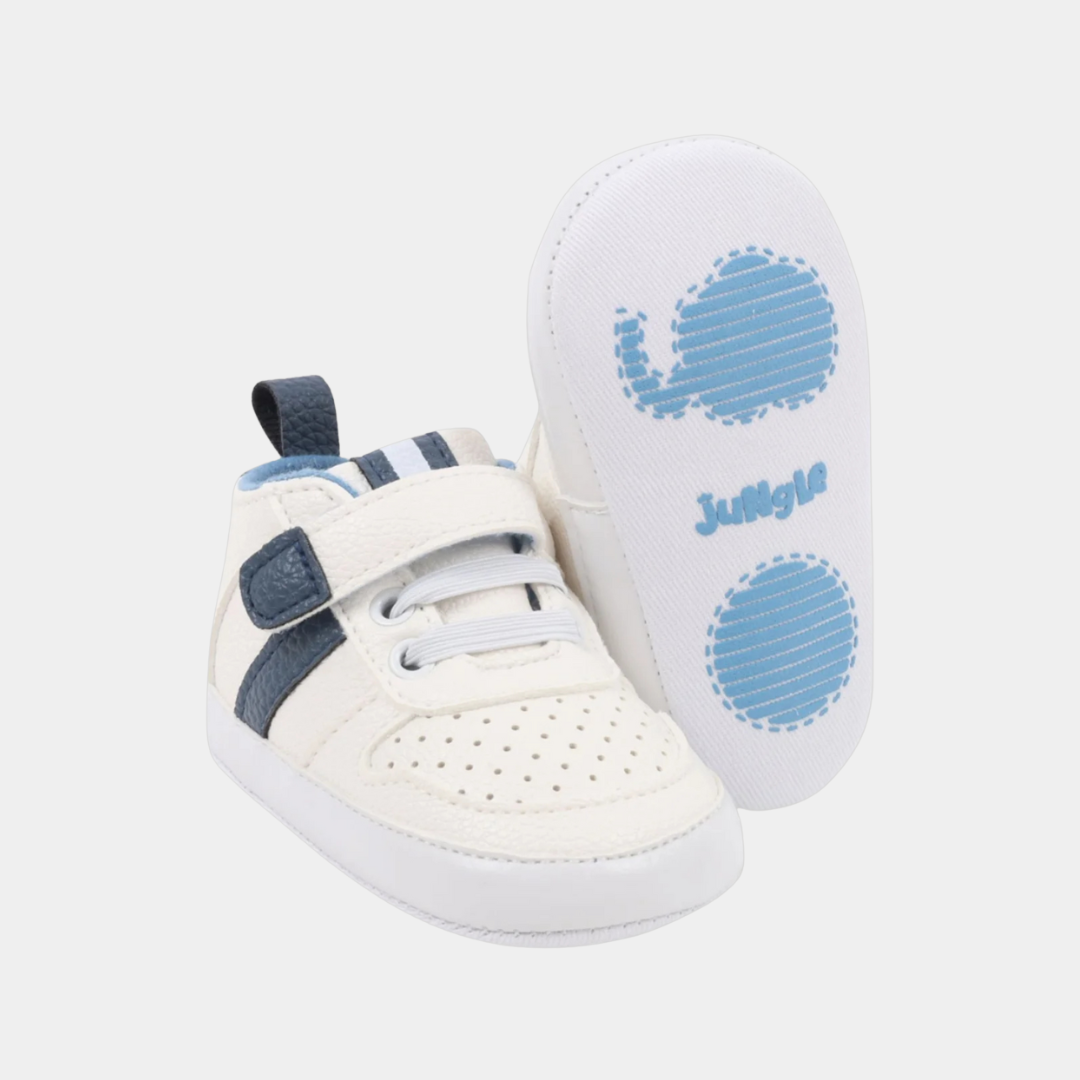 Baby Soft Sole Sneakers – White & Navy Blue