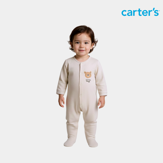 Baby Sleepsuit – Pink‑Shaded Off‑White with Bear Design