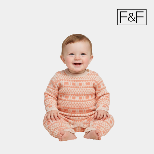 Toddler Winter Knitted Romper - Cream and Peach
