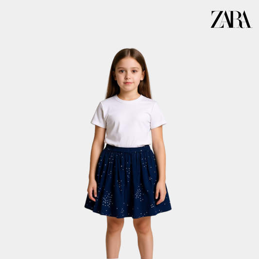 Girls Skirt - Dark Blue with White Tiny Stars