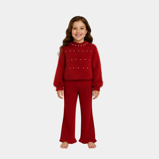 Girls Winter Fluffy Red Pajama Set – Soft & Warmy